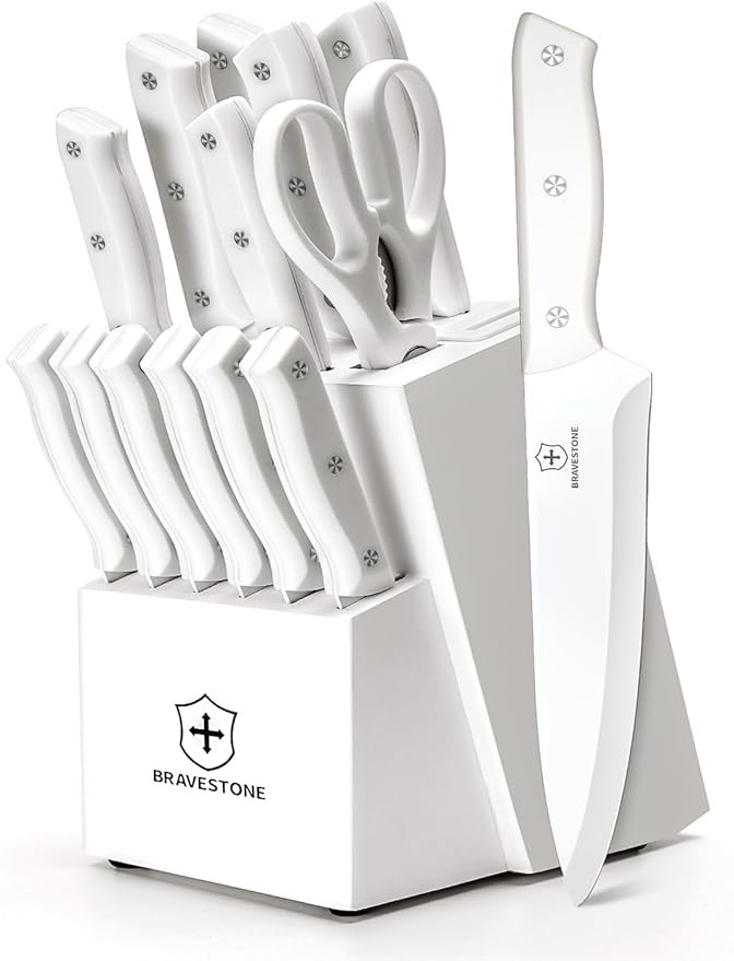BRAVESTONE Knife Set, 15 Piece Kitchen Knife Set with Block Self Sharpening, Dishwasher Safe, Ant... | Amazon (US)