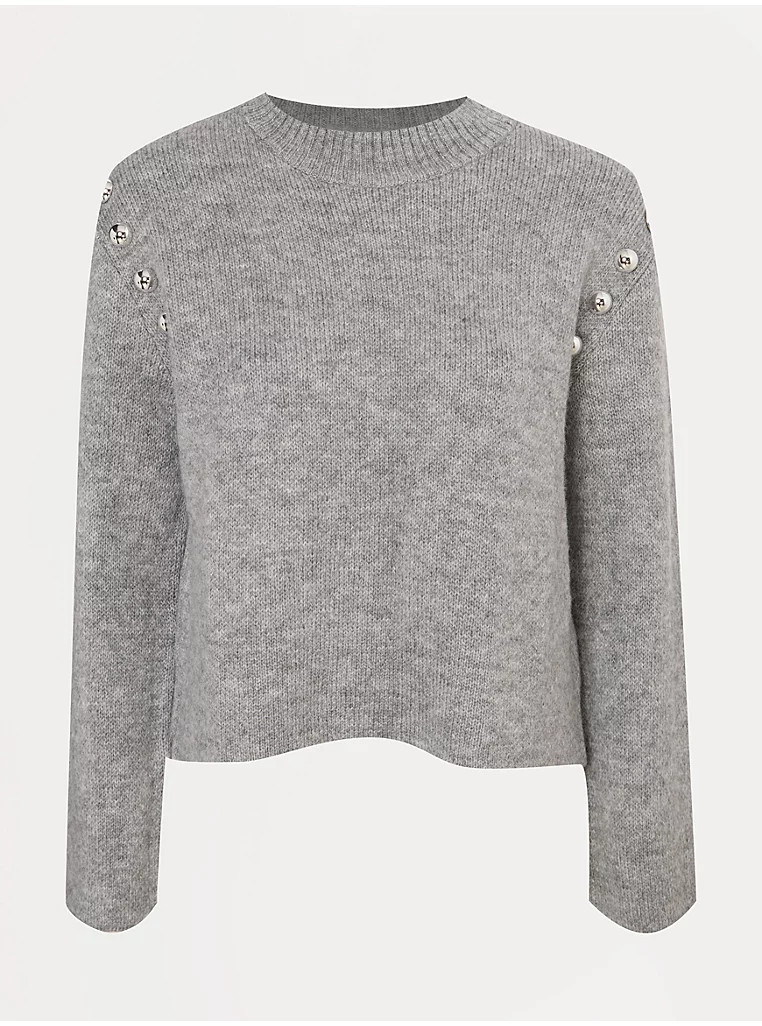 Grey Silver Button Knitted Long Sleeve Jumper | George at ASDA