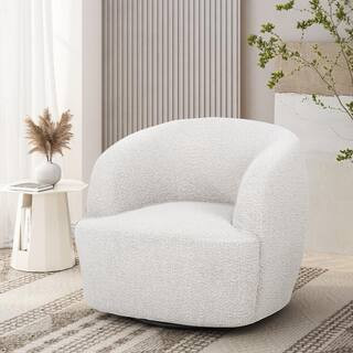 Noble House Anaura White Boucle Swivel Club Chair 110285 - The Home Depot | The Home Depot