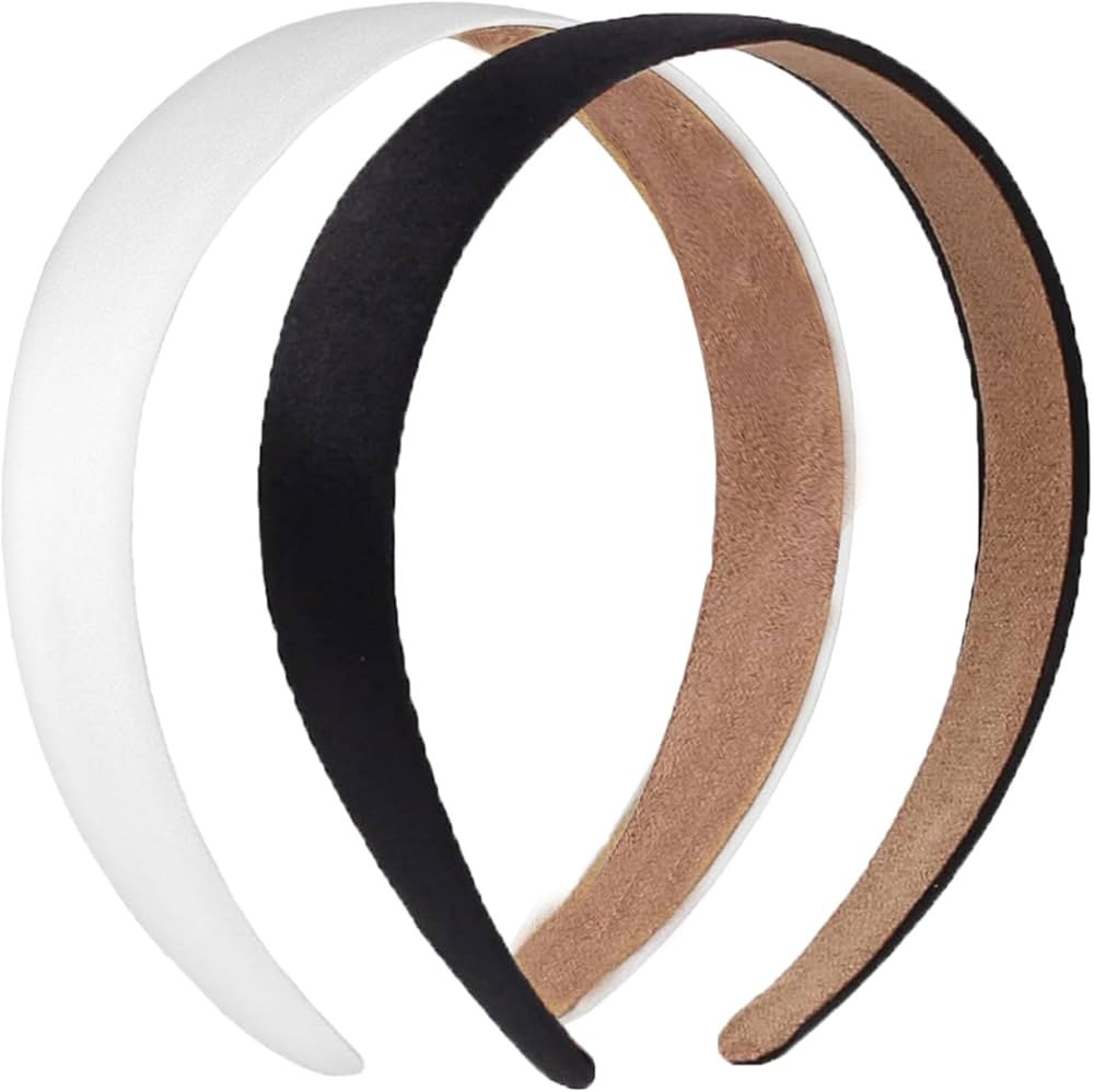 2 Pack Satin Headbands 1.3 Inch Wide Headband Girls Black Headband Women Non Slip Fashion Head Ba... | Amazon (US)