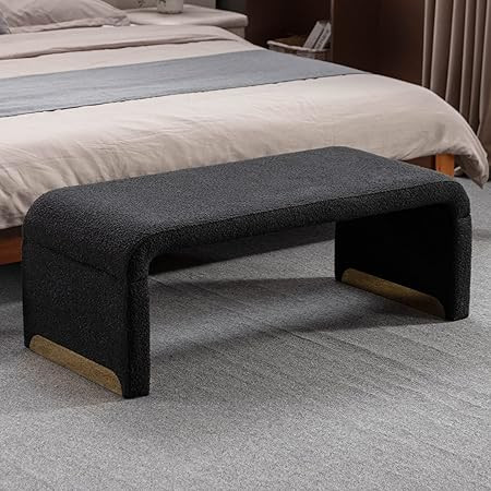 NIOIIKIT 43.3'' Ottoman Bench with Boucle Fabric, Faux Fur End of Bed Bench with Golden Metal Leg... | Amazon (US)