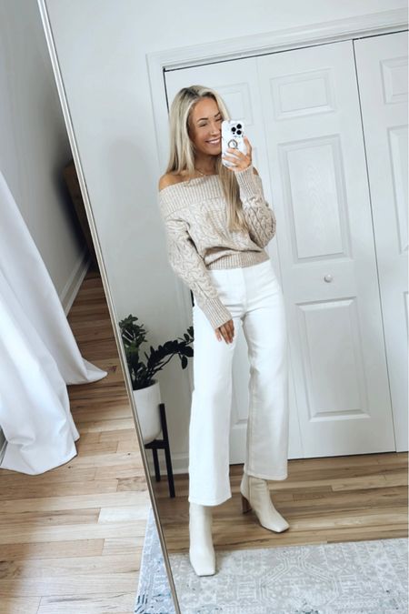 Everyday fall outfit! 

Off the shoulder sweater, winter white jeans, neutral outfit, minimal style  

#LTKstyletip