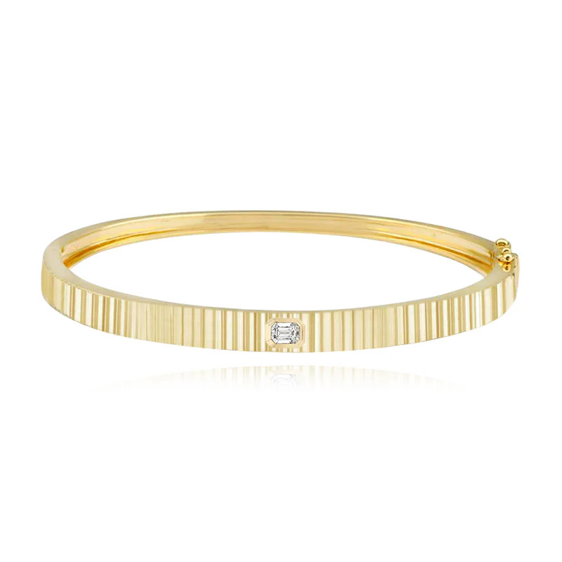 Thick Fluted Diamond Bangle | Alev Jewelry