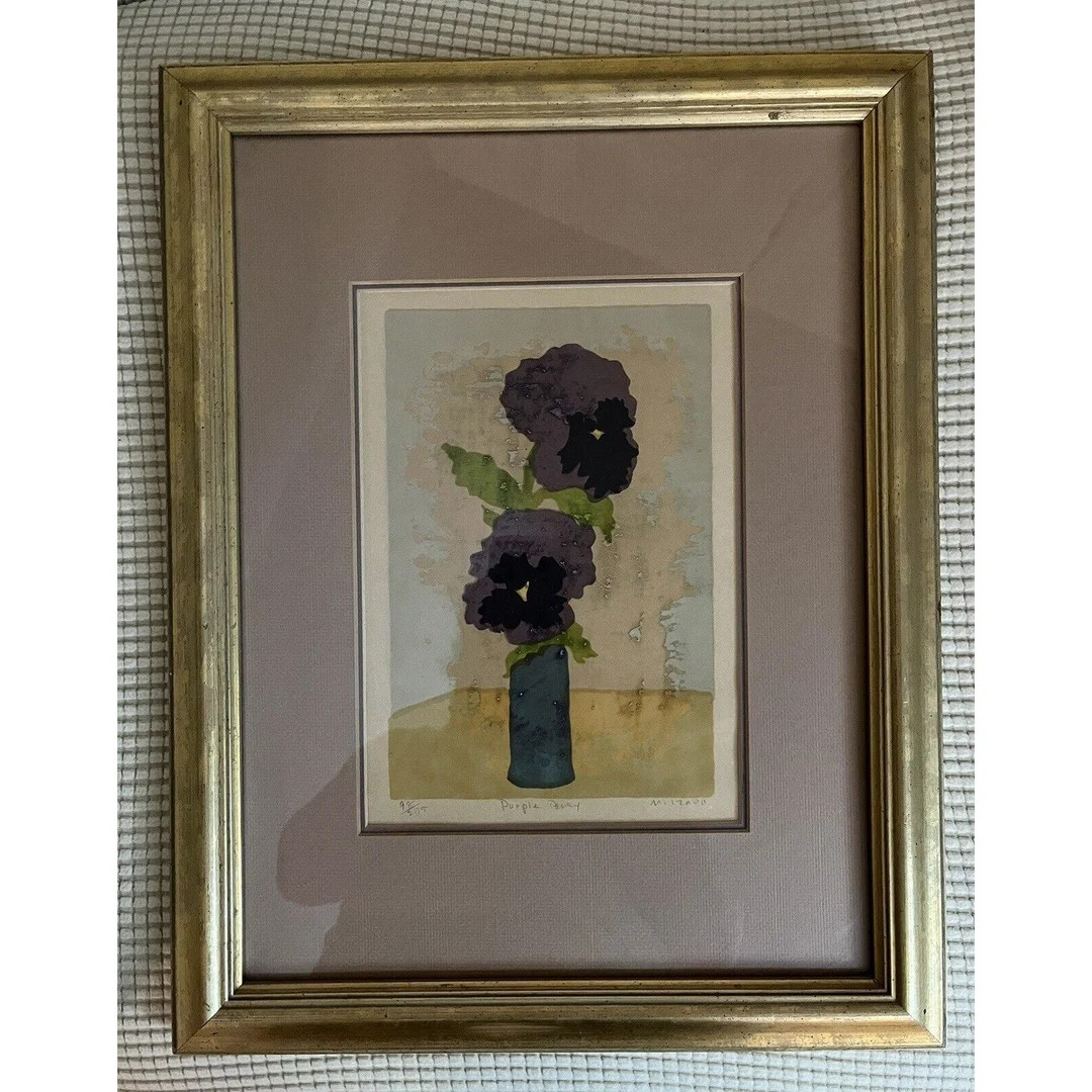 VTG 60's Merle Izard Purple Pansy MCM Original Serigraph Print Painting 1960's Born 1928 Framed M... | Etsy (US)