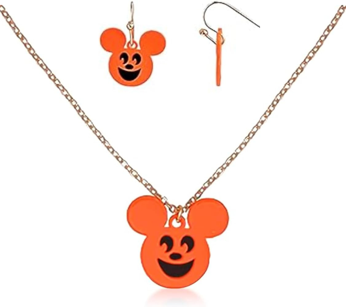 Disney Mickey Mouse Jack O Lantern Pumpkin Necklace and Earring Set, 0.5" x 18" x 0.5", Enamel, N... | Amazon (US)
