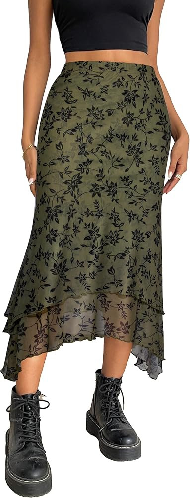 Avanova Women Mesh Asymmetrical Mermaid Midi Skirt High Waist Fishtail Long Skirt | Amazon (US)