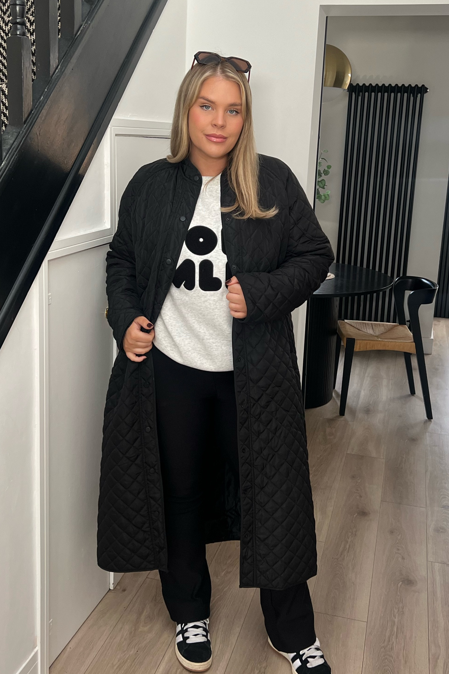 My type of everyday outfit! 👌🏼 comfy but stylish! Perfect casual style!! Also everything from Lovall has an extra 10% off with code LTK10 👏🏼 casual style. Mum style. Everyday outfit. Streetstyle. Curve fashion. Winter style. Jumper. Flared leggings. Adidas campus. Quilted jacket. Layers. 

#LTKsale #LTKCyberWeek #LTKcurves