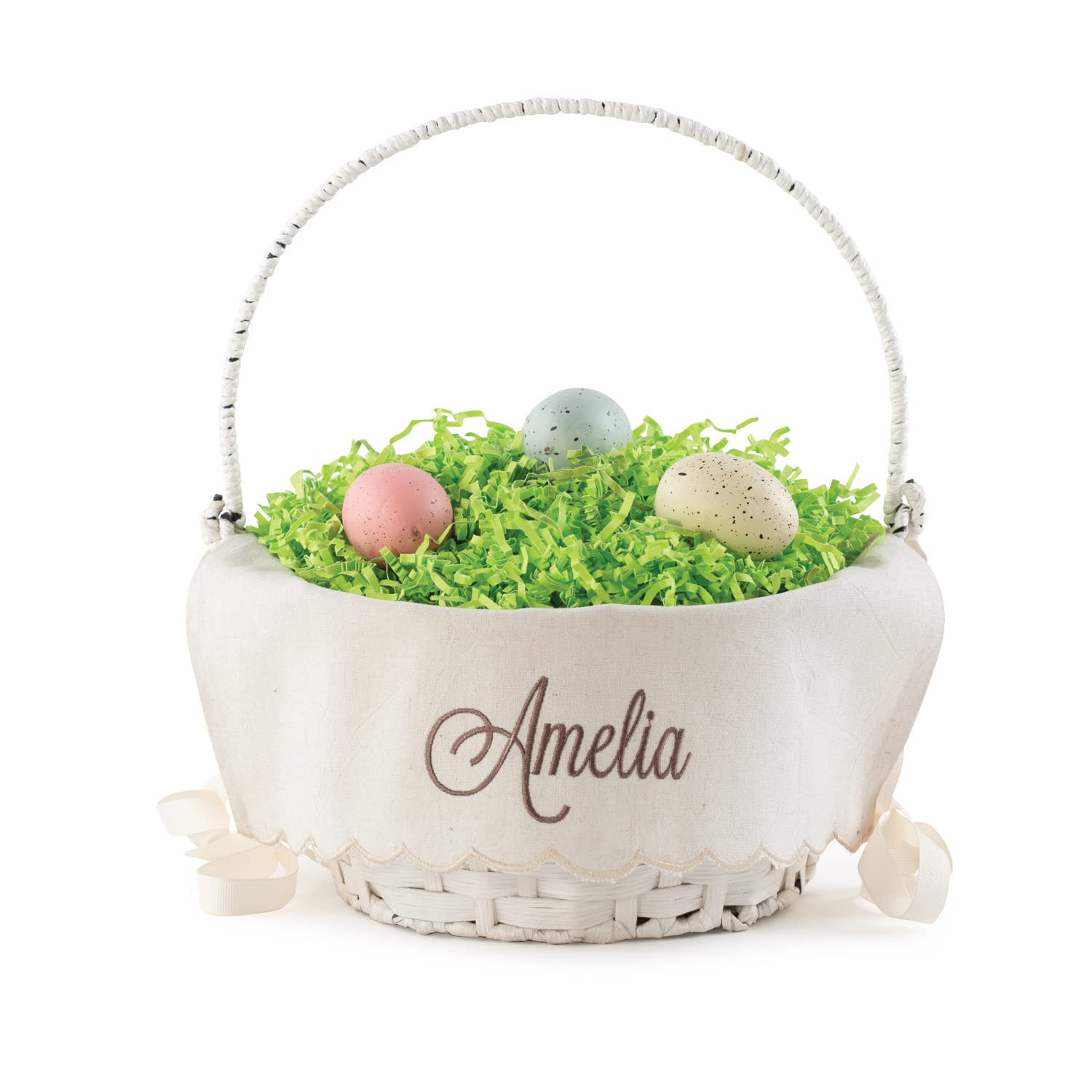 Personalized Easter Egg Basket with Handle and Custom Name in Brown Script | Scallop Edge Linen E... | Amazon (US)