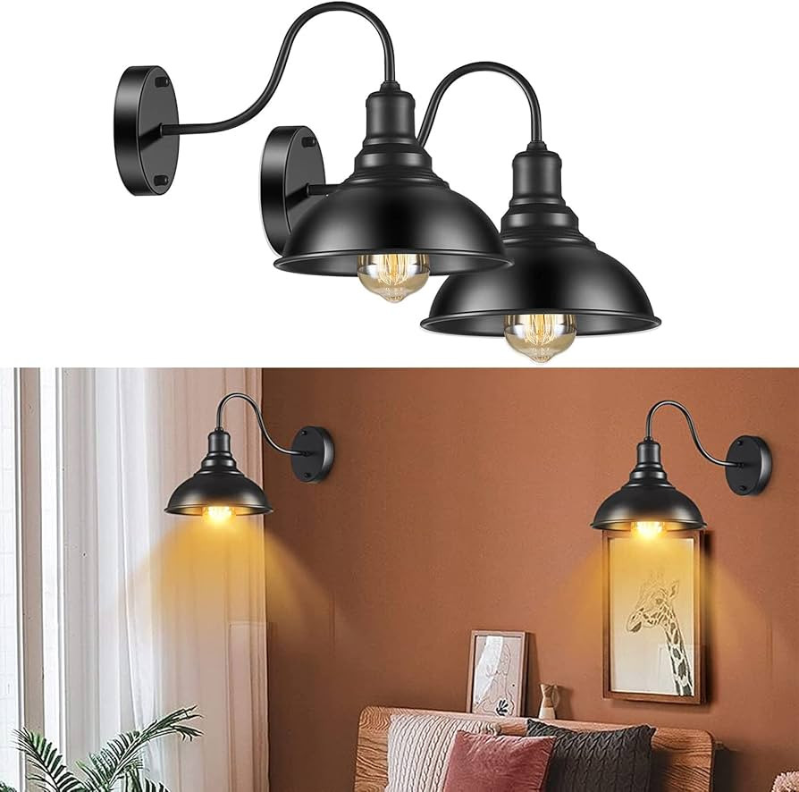 Asnxcju Farmhouse Wall Sconce, Industrial Black Wall Sconces, Gooseneck Wall Sconces Lighting, Wa... | Amazon (US)