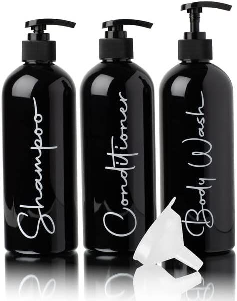 Alora Reusable Shampoo and Conditioner Bottles - Set of 3 - Matte Black - Permanent Stylish Label... | Amazon (US)