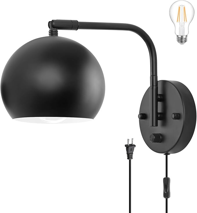Plug in Wall Sconces, Dimmable Wall Sconce Swing Arm Wall Lights with Plug in Cord and Dimmer On/... | Amazon (US)