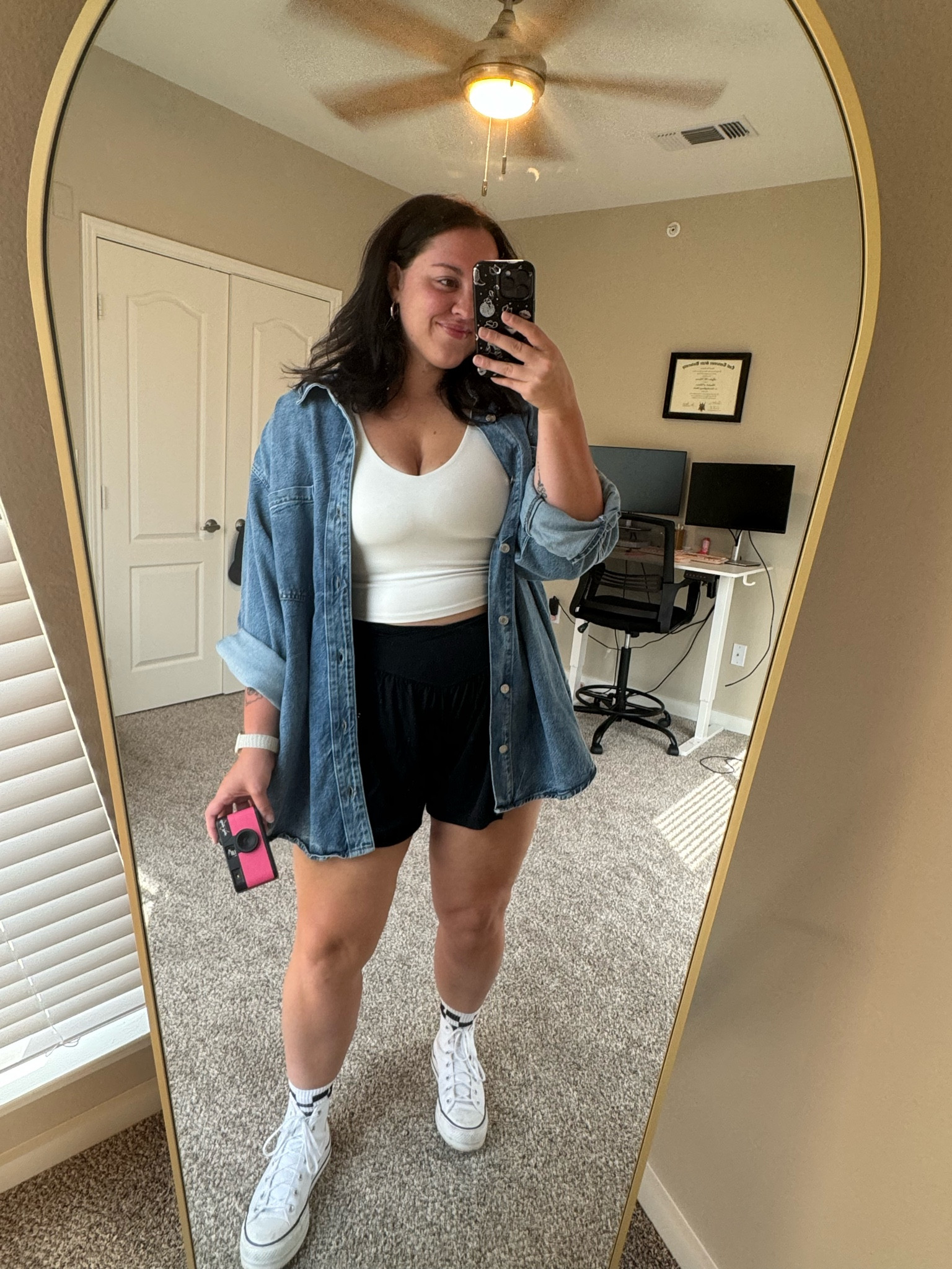 WFH OOTD 👏🏻✨ 
••• 
Bralette/Tank: XL 
Shorts: L 
Shacket: XXL (Should’ve gotten a L)
Shoes: 11 (fit true to size) 

#LTKFindsUnder50 #LTKStyleTip #LTKMidsize