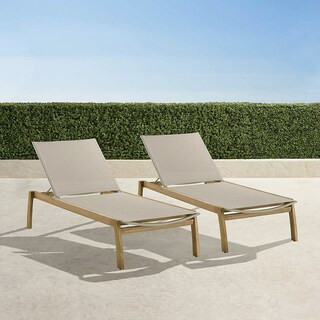 Frontgate Resort Newport Teak Chaises with Quick-Dry Mesh Sling & Adjustable Back, Set of 2 | Frontgate