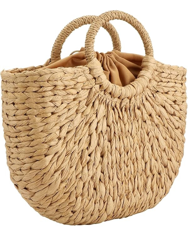 Women Straw Bag, Hand-woven Rattan Tote Clutch Handle Bag Retro Summer Beach Tote Bags Wicker Bag... | Amazon (US)