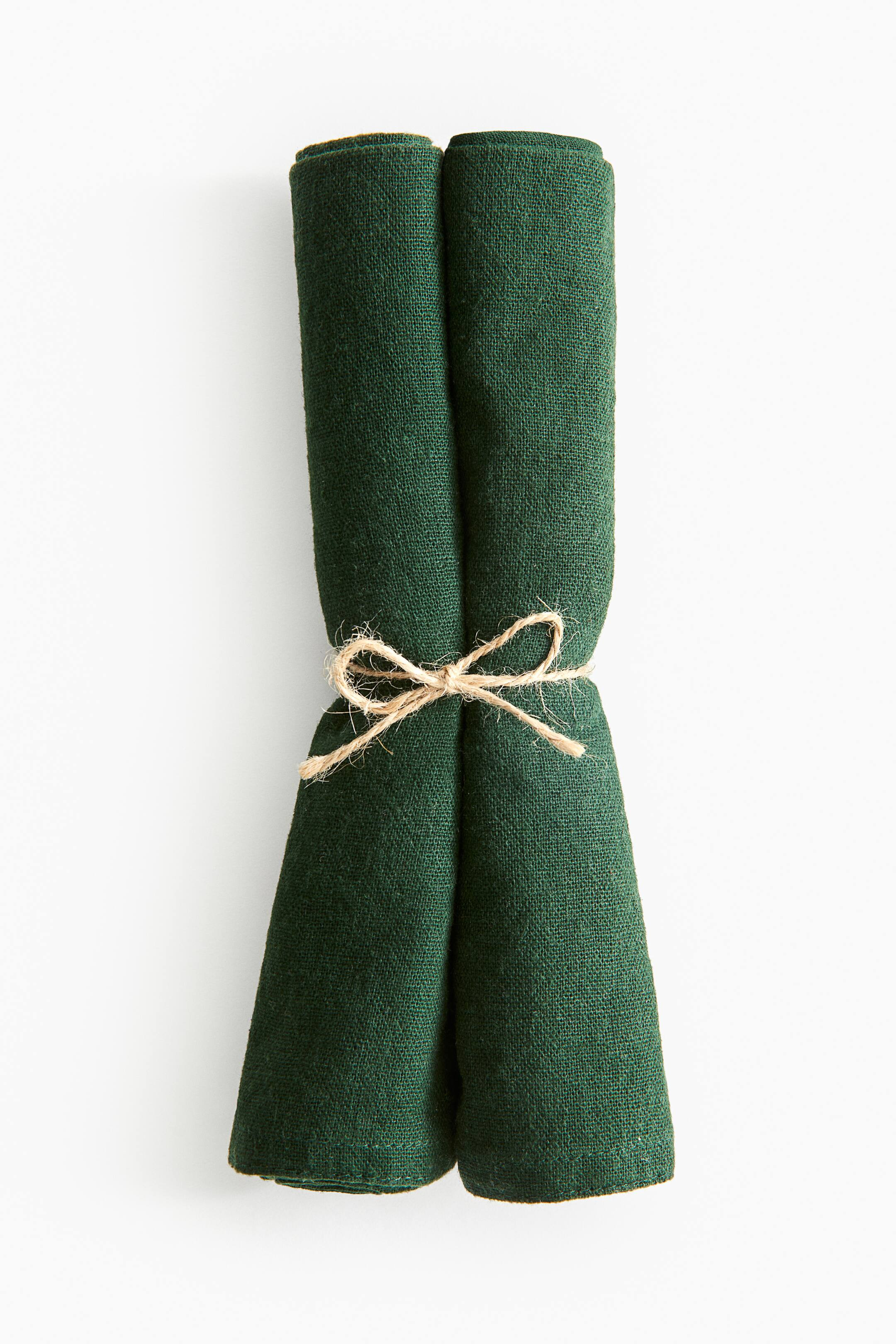 2-pack Linen-blend Napkins - Dark green - Home All | H&M US | H&M (US + CA)