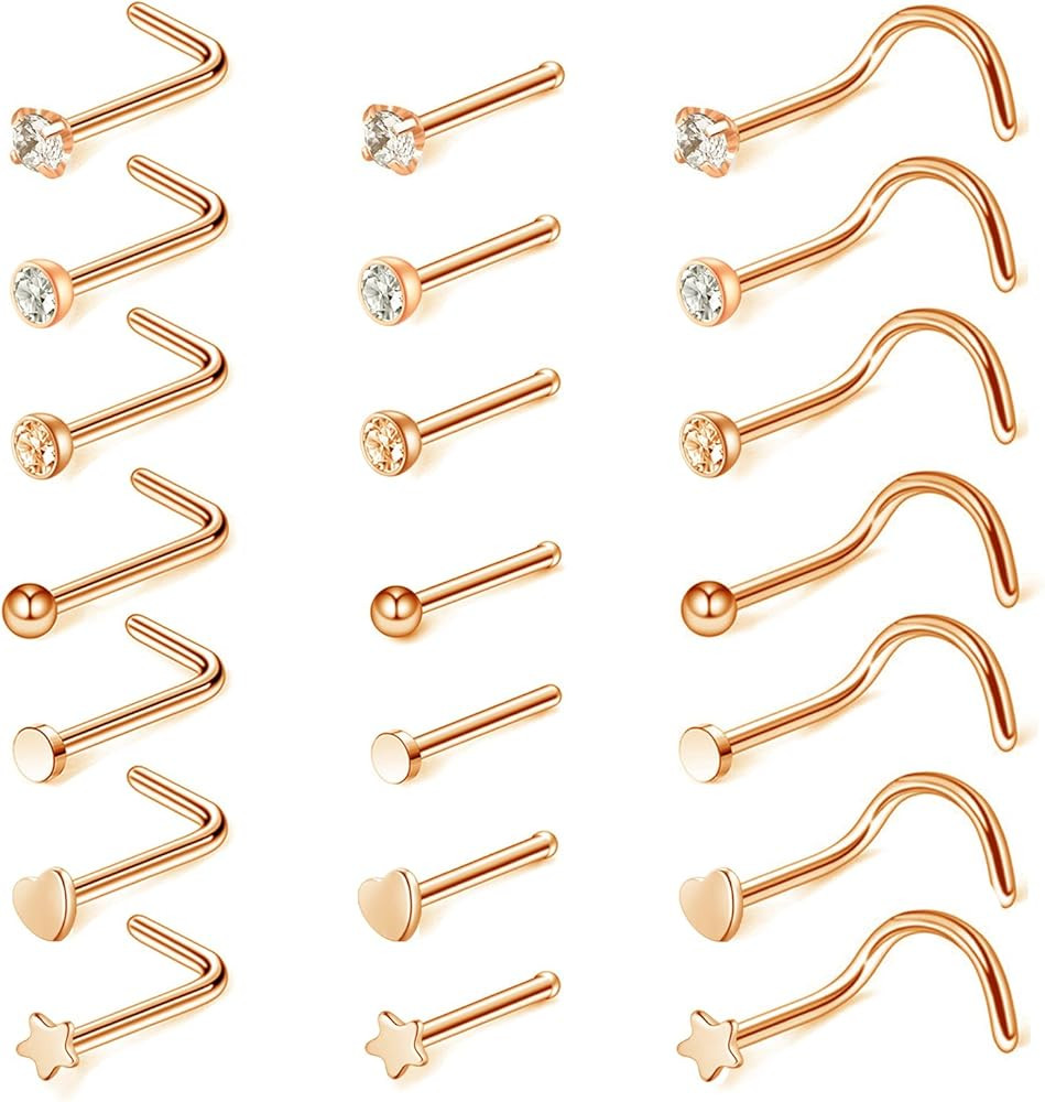 D.Bella 20G Nose Ring Hoop-14pcs-21pcs Nose Rings Studs Piercings Hoop Jewelry Stainless Steel No... | Amazon (US)