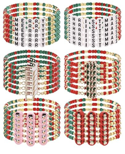 Taouzi 36Pcs Christmas Bracelets Set Handmade Stretch Christmas Tree Snowflake Bracelet Christmas Jewelry for Women Style 4 | Amazon (US)