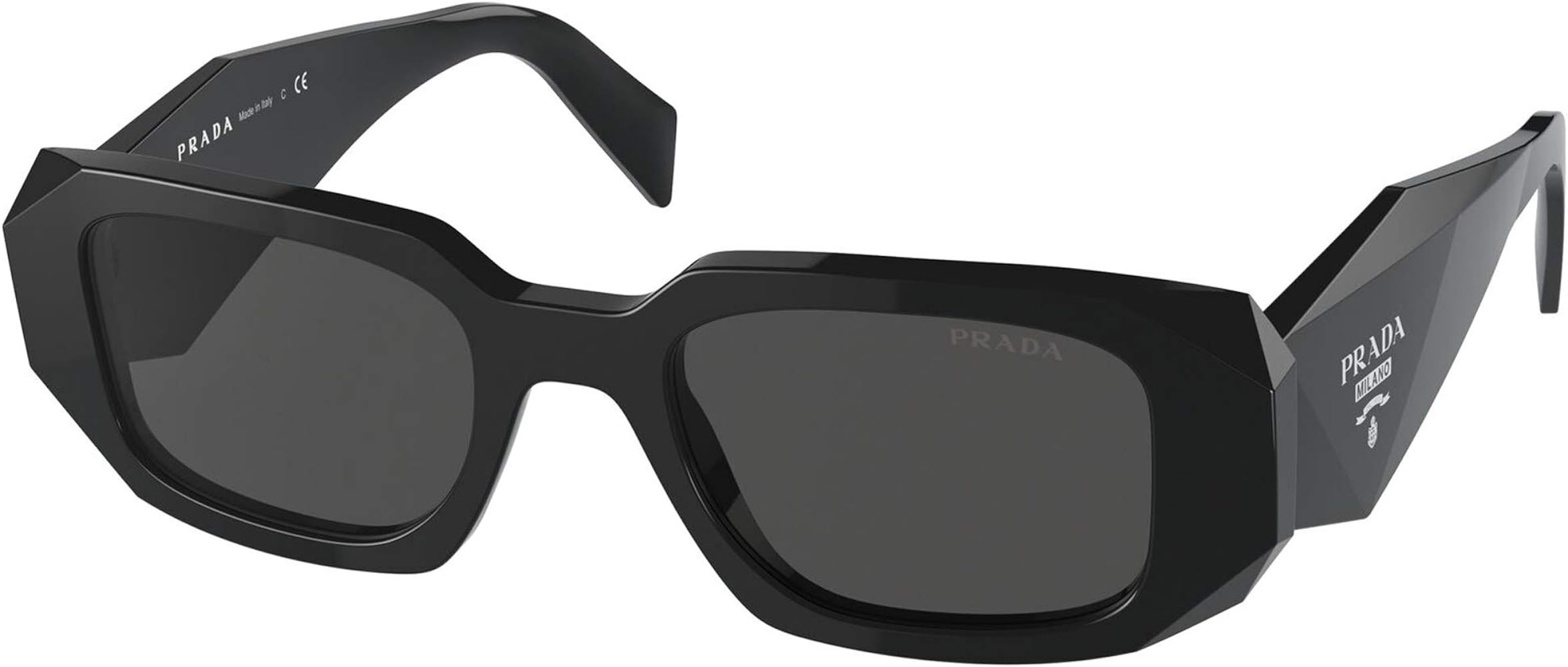 Prada PR 17WS 1AB5S0 Black Plastic Rectangle Sunglasses Grey Lens | Amazon (US)