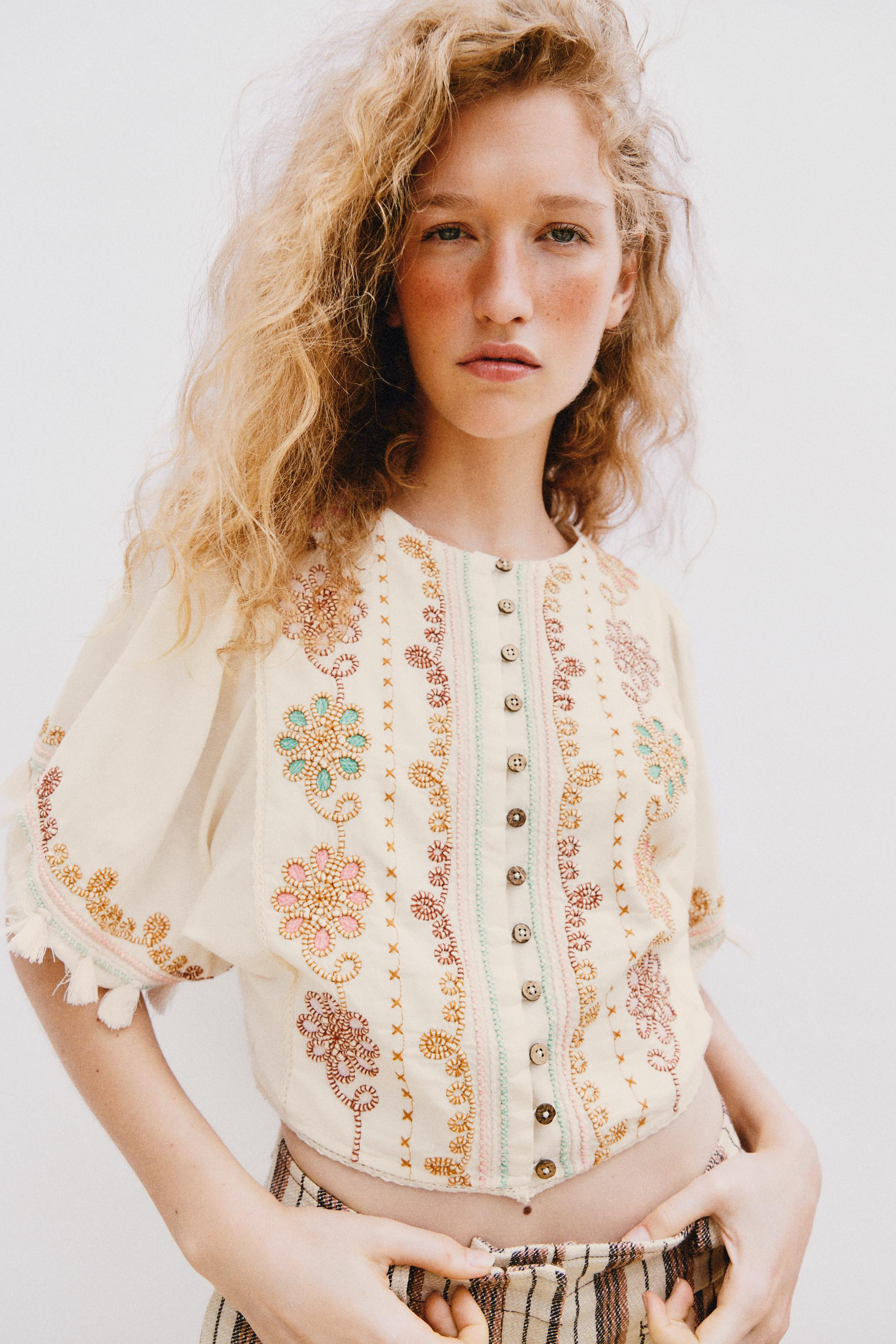 EMBROIDERED FRINGE BLOUSE | Zara US