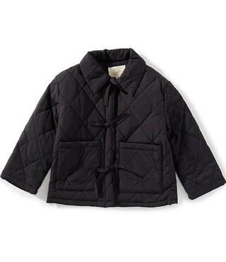Little Girls Bow Front Quilted Coat | Dillard's