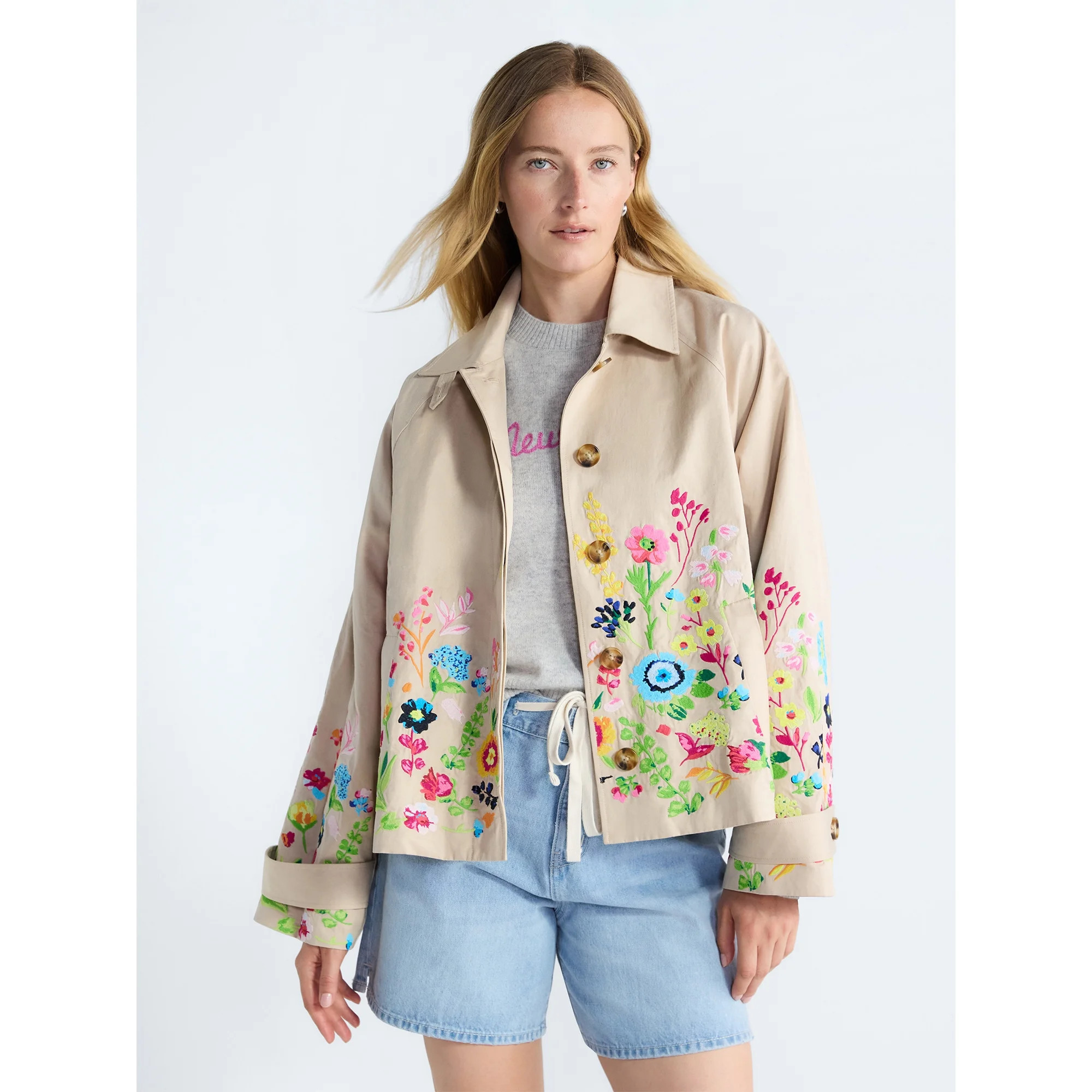 Free Assembly Women's and Women's Plus Short Embroidered Trench Coat, Sizes XS-4X | Walmart (US)
