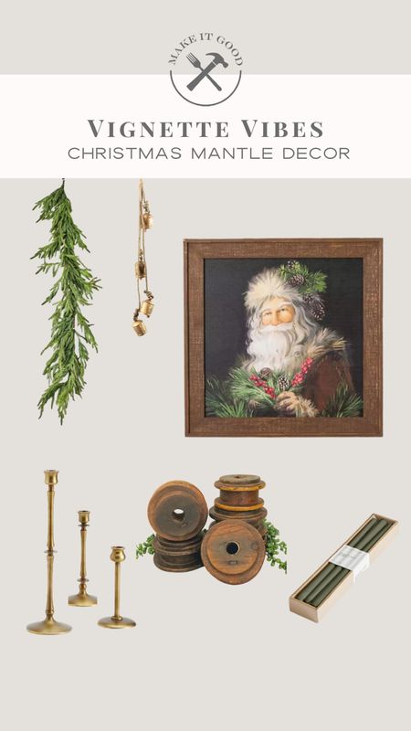 The perfect vignette for a Christmas mantel set up

Vintage Santa photo, real touch garland, brass tapered candle holders. Brass bells 

#LTKstyletip #LTKhome #LTKHoliday