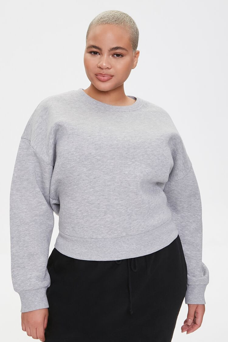 Fleece Crew Neck Sweatshirt in Grey, Size 1X | Forever 21 (US)