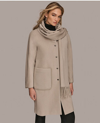 Donna Karan New York Women's Snap Button Scarf Coat - Macy's | Macy's