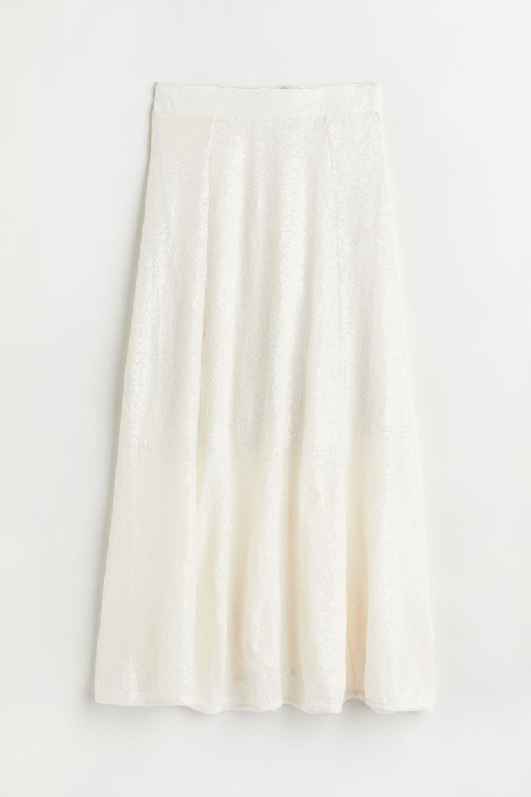 Calf-length sequined skirt - White - Ladies | H&M GB | H&M (UK, MY, IN, SG, PH, TW, HK)