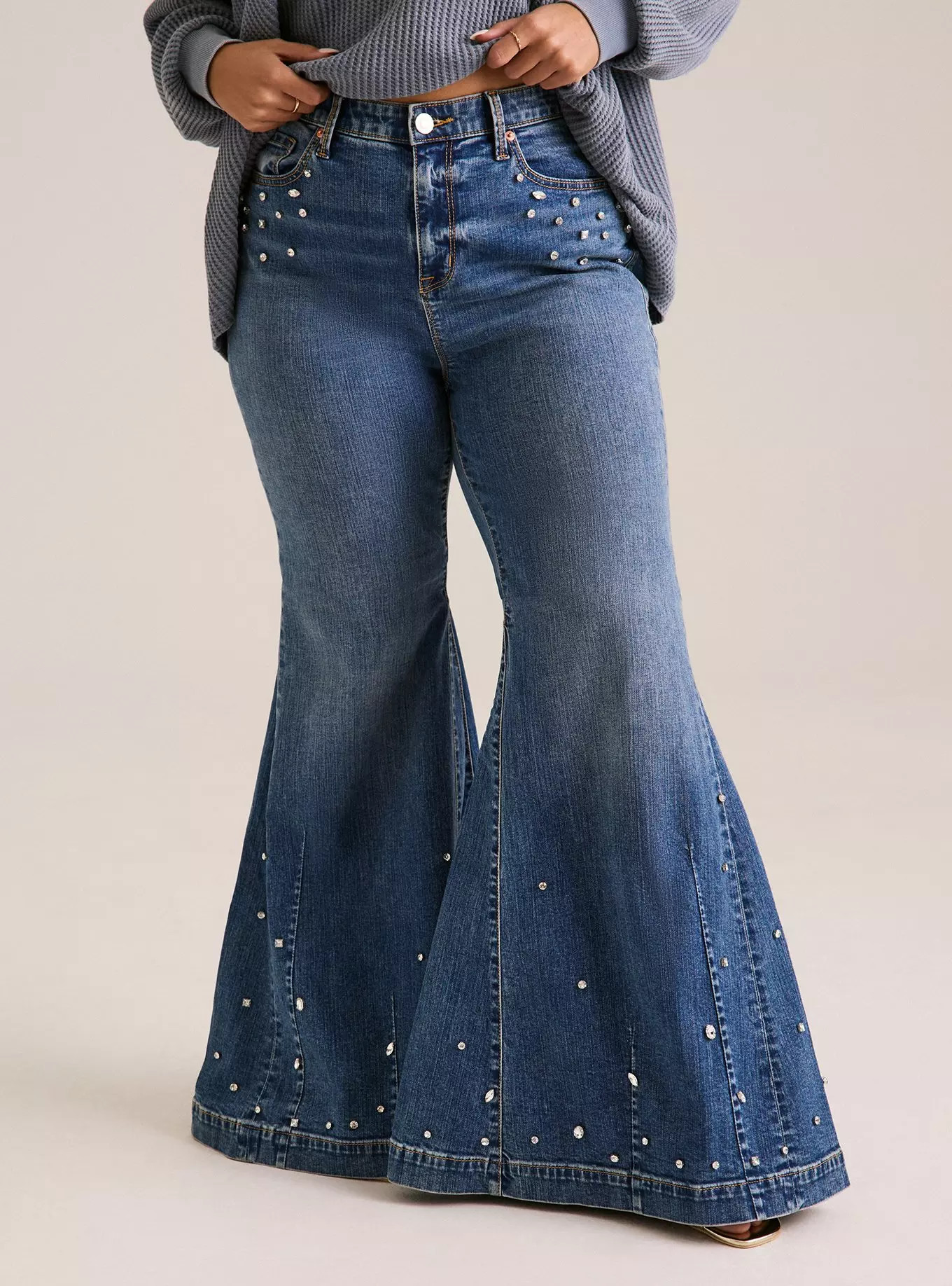 Festi Embellished Sky High Super Flare Jeans | Torrid (US & Canada)