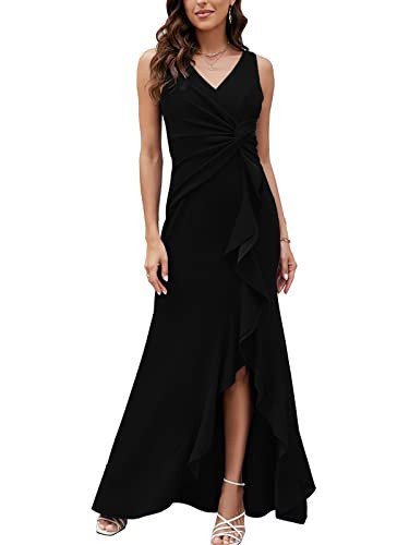 FQA Long Black Evening Gowns for Women Formal Dresses for Women Evening Party Elegant V Neck Sleeveless Split Wrap | Amazon (US)