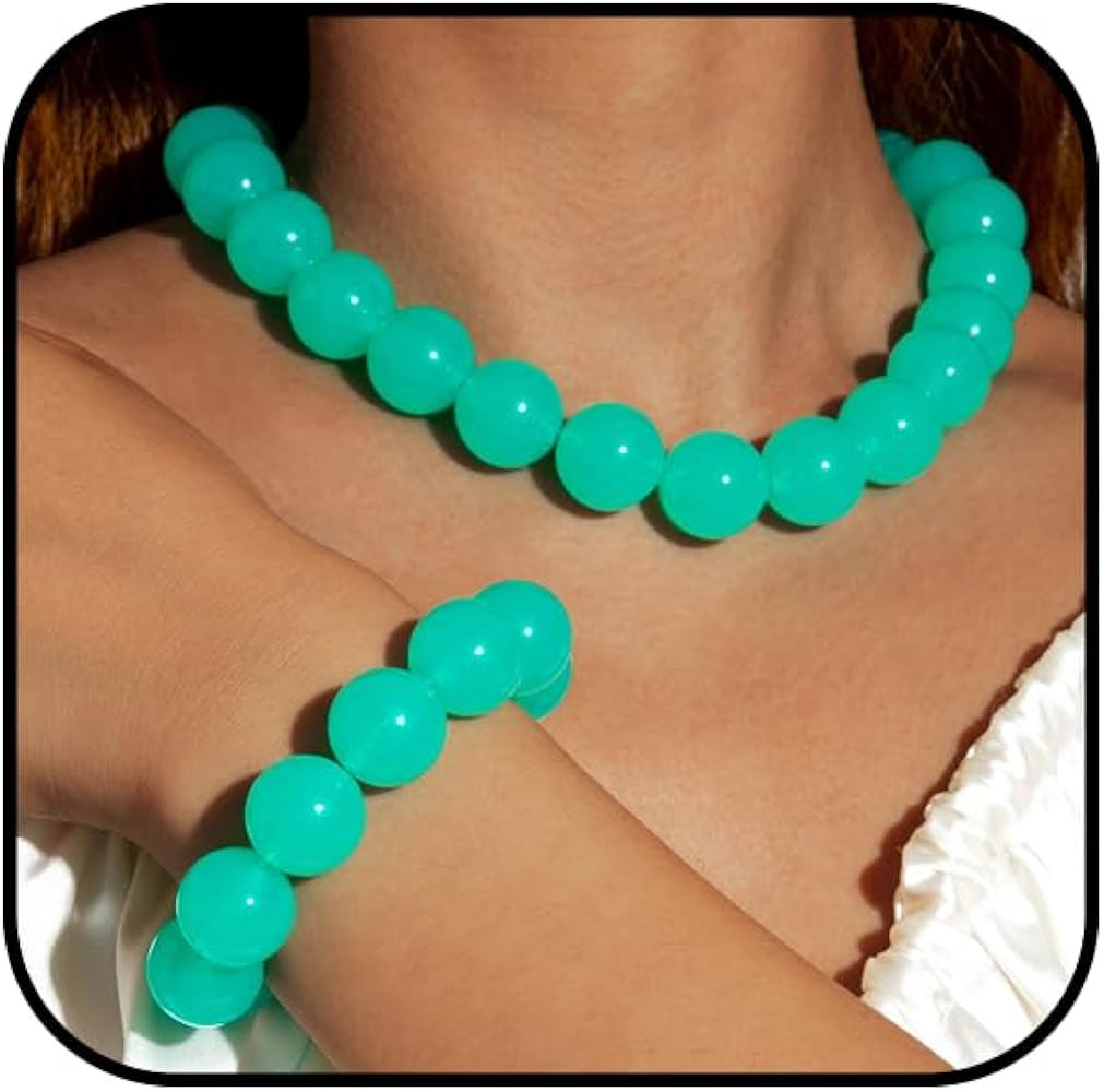 Chunky Beaded Necklace for Women Handmade Colorful Acrylic Bead Choker Necklaces Adjustable Big R... | Amazon (US)