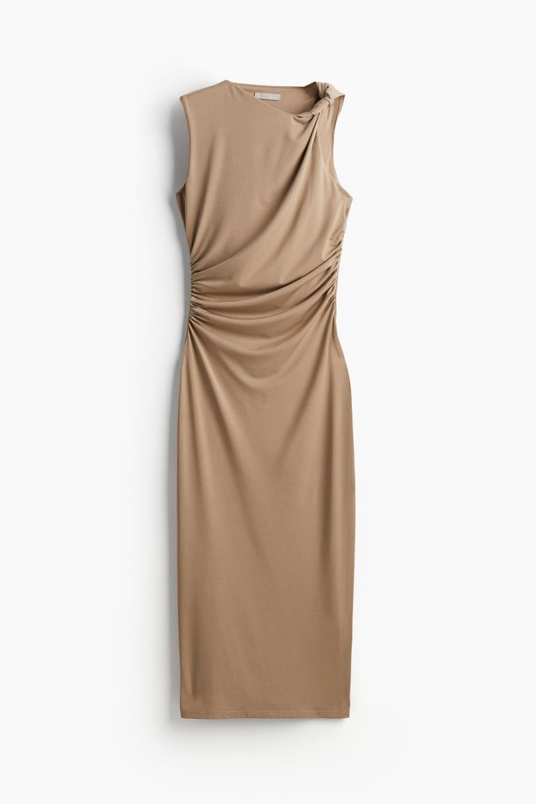 Gathered Midi Dress - Dark beige - Ladies | H&M US | H&M (US + CA)