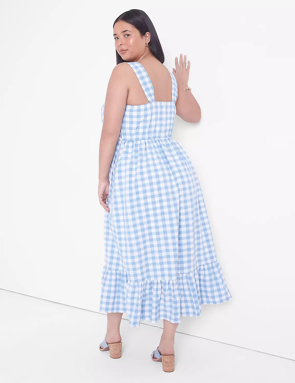 Square-Neck Flounce Hem Gingham Midi Dress | LaneBryant | Lane Bryant (US)