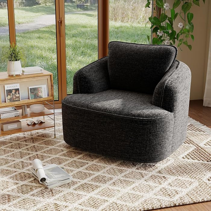 36" Swivel Barrel Chair, 360\u00b0 Rotating Accent Chair with Plush Chenille Upholstery, Ergonomi... | Amazon (US)