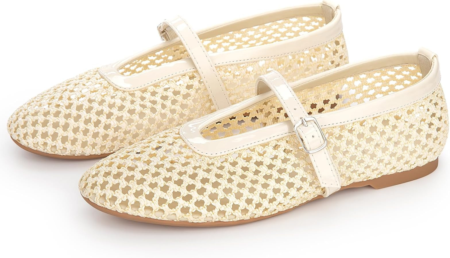 ATHMILE Mesh Ballet Flats for Women Buckle Strap Flat Heel Ballerina Shoes Summer Dress Sandals | Amazon (US)