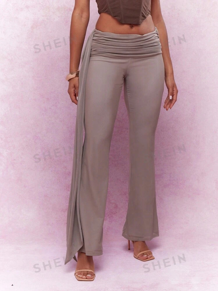 MISSGUIDED Ruched Knot Detail Waist Flared Pants | SHEIN