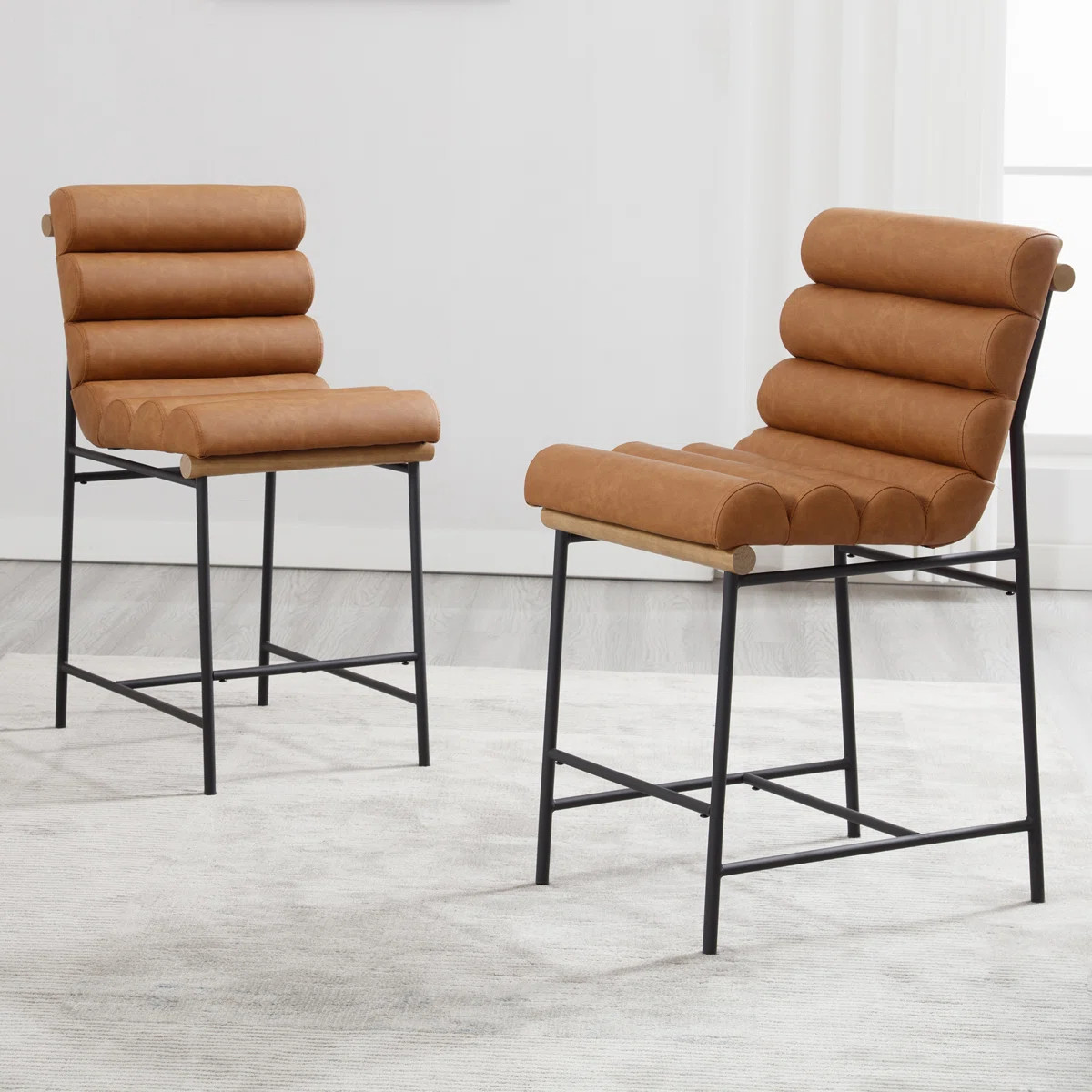 Mutsuo Upholstered Faux Leather Counter Stool with Metal Frame Chic Arm-less Counter Height Bar S... | Wayfair North America