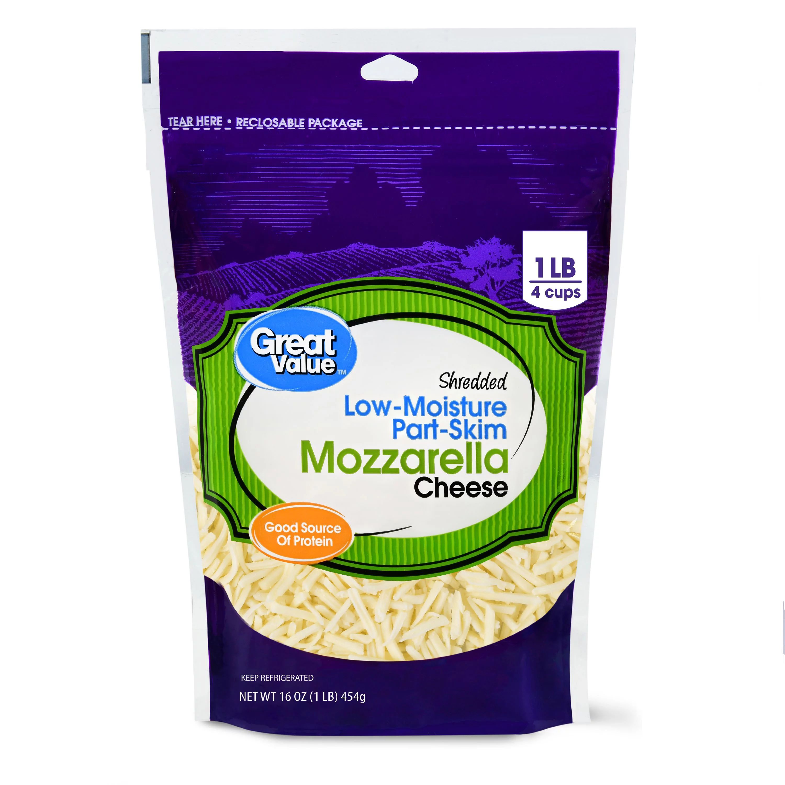 Great Value Shredded Mozzarella Cheese, Low-Moisture Part-Skim, 16 oz - Walmart.com | Walmart (US)