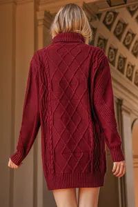 Cuddle Up Close Burgundy Cable Knit Turtleneck Sweater Dress | Lulus (US)