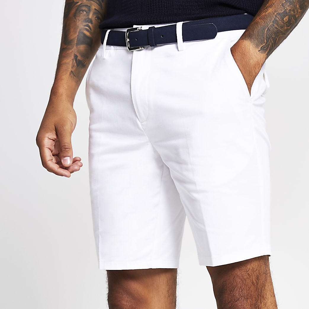 White Dylan slim fit belted shorts | River Island (UK & IE)
