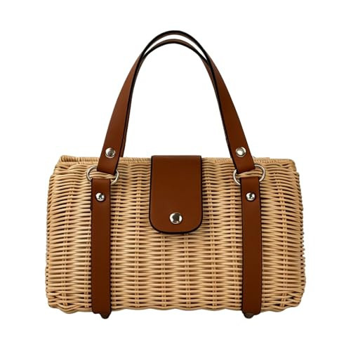 OKoriensuntek Rattan Purse for Women, Structured Straw Tote Bag, Woven Wicker Satchel Handbag with Reinforced Handles, Summer Beach Travel Bag for Daily Use | Amazon (US)