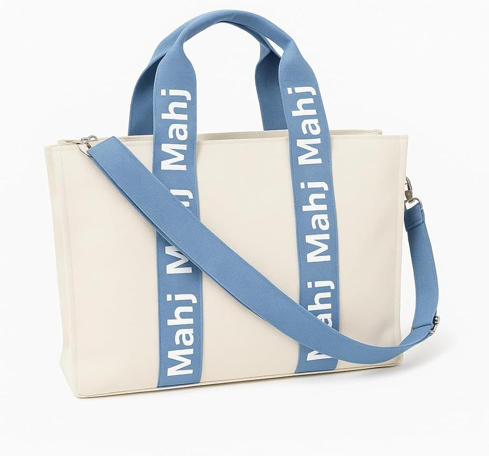 Mahj Tote-XL Canvas Mahjong Bag for Tile Sets and Racks, Nylon Interior and Zipper Pocket-Luxury ... | Amazon (US)