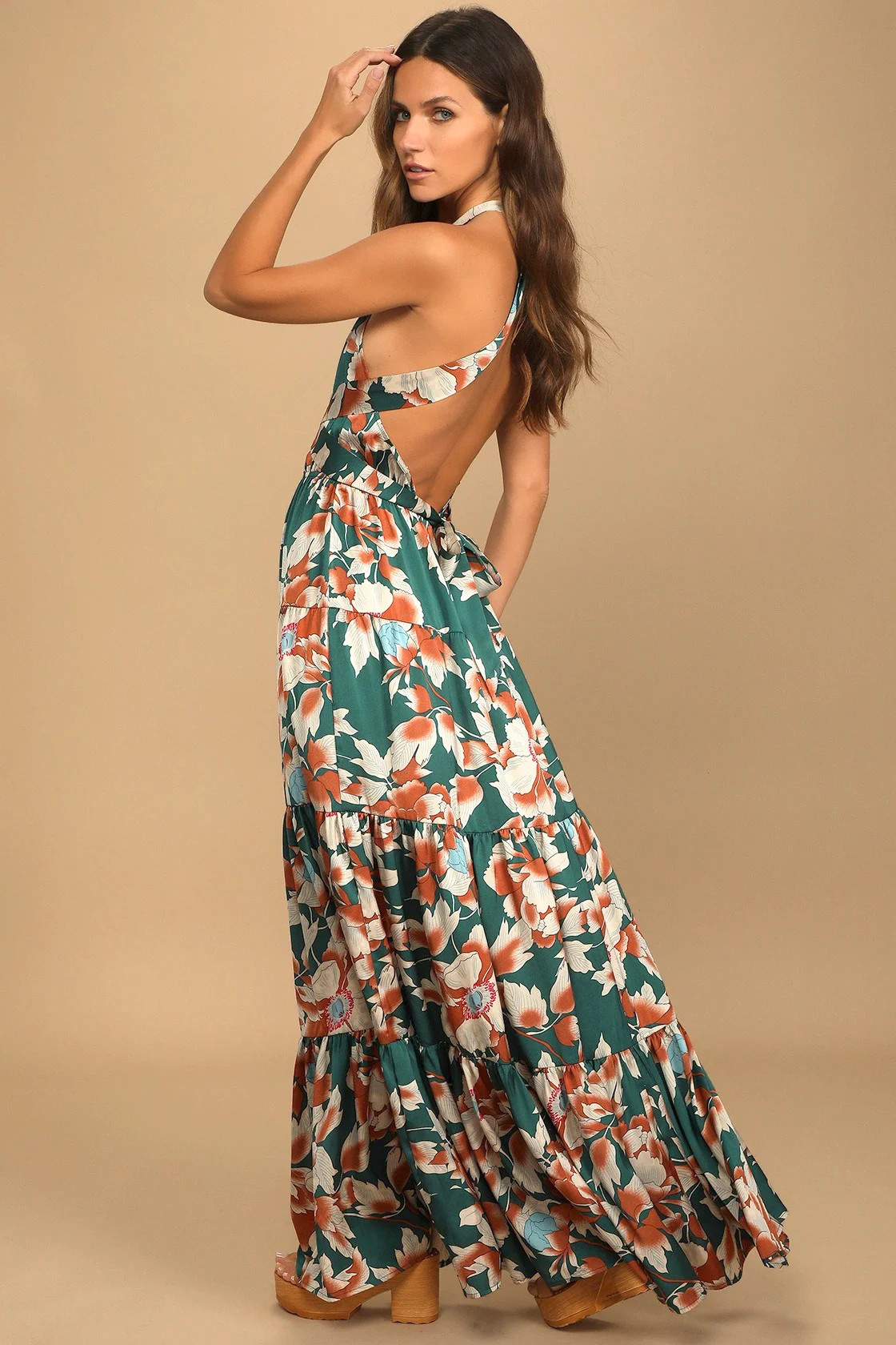 Heat Wave Babe Green Floral Print Tie-Back Tiered Maxi Dress | Lulus