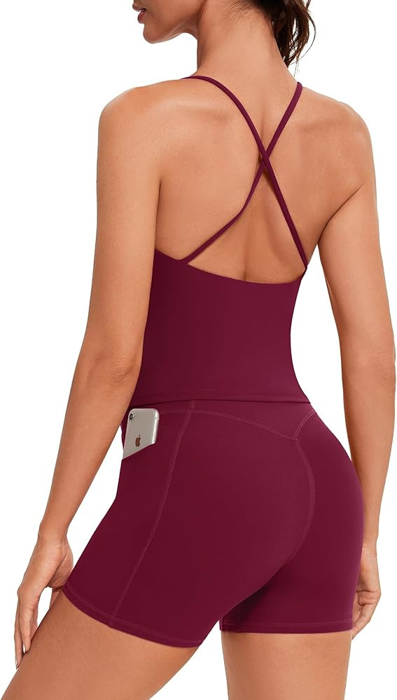 OMKAGI Workout Sets for Women Cute Spaghetti Strap Tank Tops Booty Shorts Outfits with Pockets | Amazon (US)