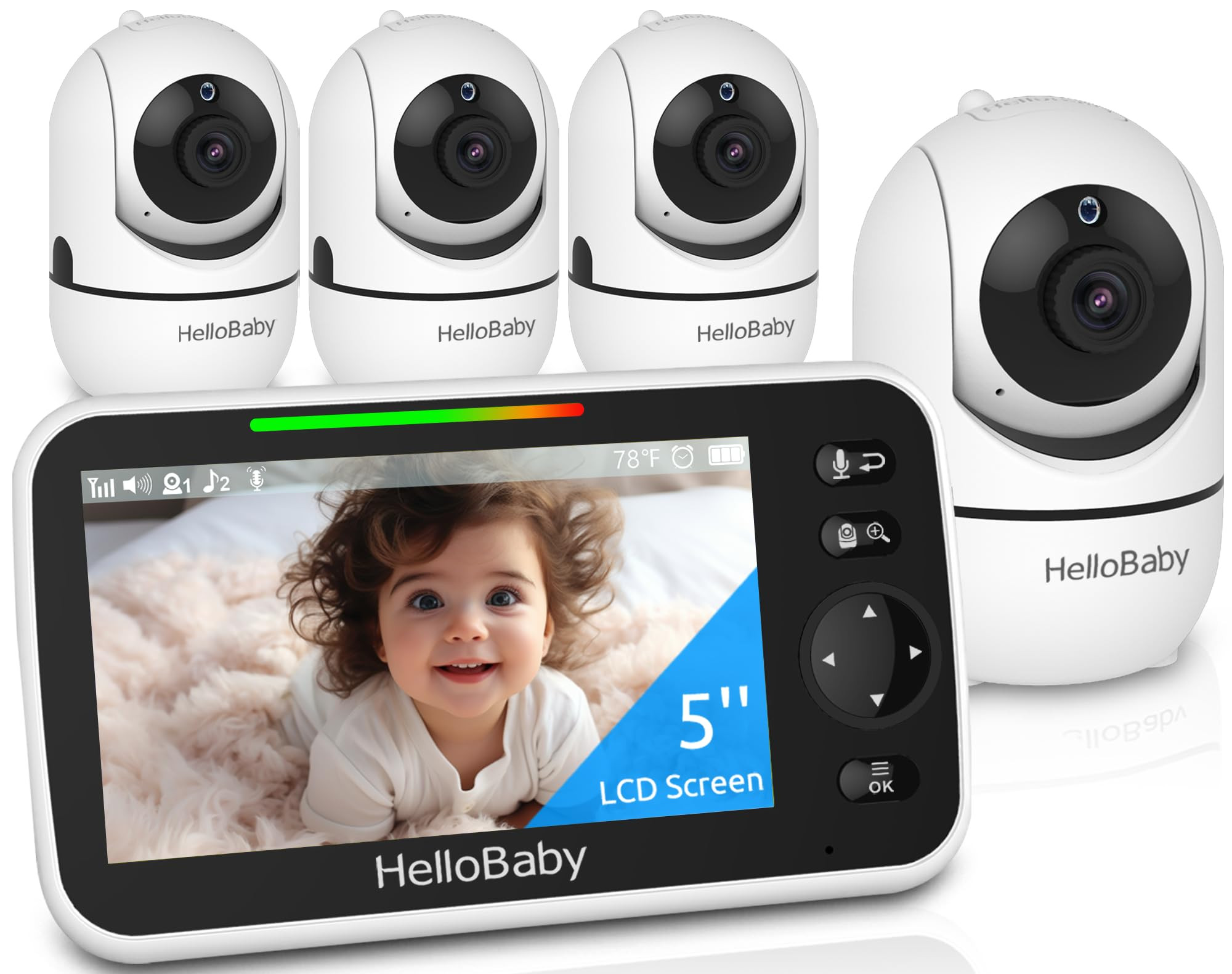 HelloBaby Upgrade 5’’ Baby Monitor with 26-Hour Battery, 2 Cameras Pan-Tilt-Zoom, 1000ft Rang... | Amazon (US)