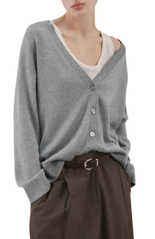 MANGO V-Neck Cardigan in Medium Heather Grey at Nordstrom, Size Large | Nordstrom