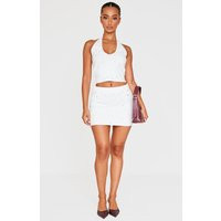 Petite White Diamante Knit Mini Skirt | PrettyLittleThing US