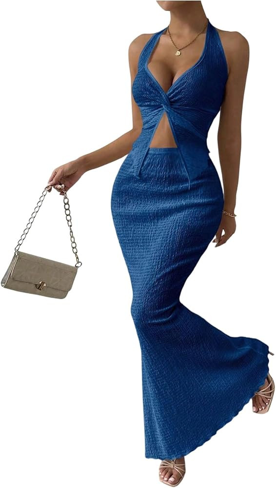 SOLY HUX Women's Two Piece Outfits Twist Front Halter Cami Tops and Skirt Summer Set | Amazon (US)