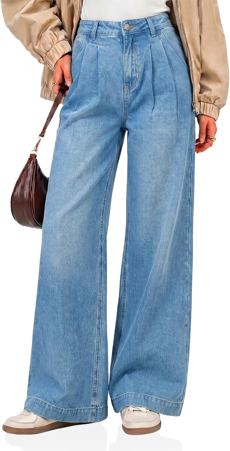 Cicy Bell Womens Wide Leg Jeans Baggy Pleated High Waisted Denim Pants | Amazon (US)